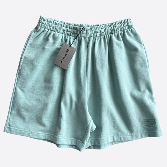 Balenciaga Turquoise BB Embroidered Logo Shorts